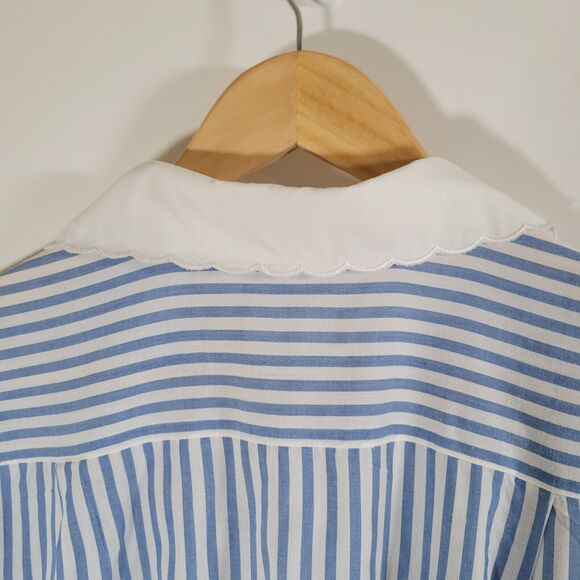 Vtg STONYBROOK Blue White Striped Sz 40 Long Sleeve Button Down Top Lace Collar - Picture 5 of 9